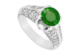 Emerald and Diamond Engagement Ring : 14K White Gold - 1.00 CT TGW - Ring Size 9.0emerald 