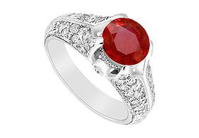 Ruby and Diamond Engagement Ring : 14K White Gold - 1.00 CT TGW - Ring Size 9.0ruby 