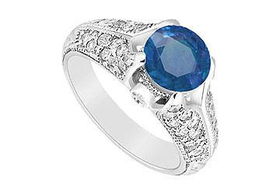 Sapphire and Diamond Engagement Ring : 14K White Gold - 1.00 CT TGW - Ring Size 9.0sapphire 