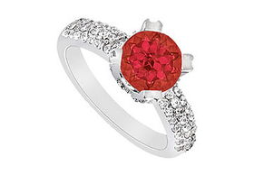 Ruby and Diamond Engagement Ring : 14K White Gold - 1.00 CT TGW - Ring Size 9.0ruby 