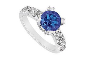 Sapphire and Diamond Engagement Ring : 14K White Gold - 1.00 CT TGW - Ring Size 9.0sapphire 