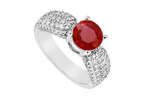 Ruby and Diamond Engagement Ring : 14K White Gold - 1.00 CT TGW - Ring Size 9.0ruby 