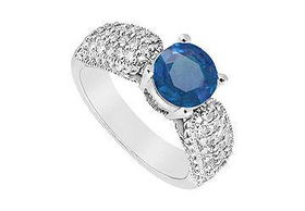 Sapphire and Diamond Engagement Ring : 14K White Gold - 1.00 CT TGW - Ring Size 9.0sapphire 