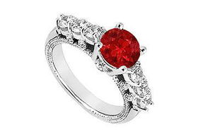 Ruby and Diamond Engagement Ring : 14K White Gold - 1.00 CT TGW - Ring Size 9.0ruby 