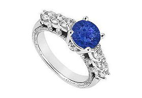 Sapphire and Diamond Engagement Ring : 14K White Gold - 1.00 CT TGW - Ring Size 9.0sapphire 