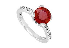 Ruby and Diamond Engagement Ring : 14K White Gold - 1.00 CT TGW - Ring Size 9.0ruby 