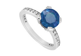 Sapphire and Diamond Engagement Ring : 14K White Gold - 1.00 CT TGW - Ring Size 9.0sapphire 