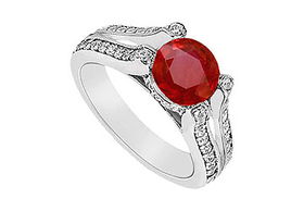 Ruby and Diamond Engagement Ring : 14K White Gold - 1.00 CT TGW - Ring Size 9.0ruby 