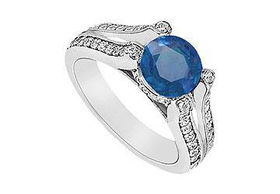 Sapphire and Diamond Engagement Ring : 14K White Gold - 1.00 CT TGW - Ring Size 9.0sapphire 