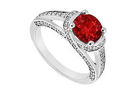 Ruby and Diamond Engagement Ring : 14K White Gold - 1.00 CT TGW - Ring Size 9.0ruby 