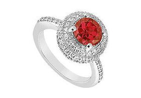 Ruby and Diamond Engagement Ring : 14K White Gold - 1.25 CT TGW - Ring Size 9.0ruby 