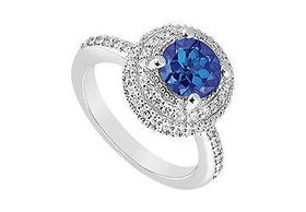 Sapphire and Diamond Engagement Ring : 14K White Gold - 1.25 CT TGW - Ring Size 9.0sapphire 