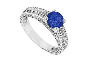 Sapphire and Diamond Engagement Ring : 14K White Gold - 3.00 CT TGW - Ring Size 9.0sapphire 