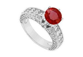 Ruby and Diamond Engagement Ring : 14K White Gold - 2.00 CT TGW - Ring Size 9.0ruby 