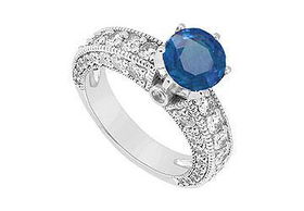 Sapphire and Diamond Engagement Ring : 14K White Gold - 2.00 CT TGW - Ring Size 9.0sapphire 