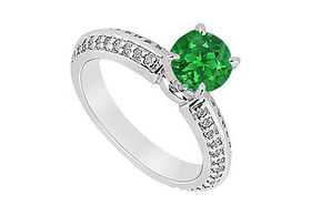 Emerald and Diamond Engagement Ring : 14K White Gold - 1.00 CT TGW - Ring Size 9.0emerald 