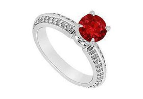 Ruby and Diamond Engagement Ring : 14K White Gold - 1.00 CT TGW - Ring Size 9.0ruby 