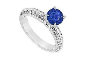 Sapphire and Diamond Engagement Ring : 14K White Gold - 1.00 CT TGW - Ring Size 9.0sapphire 