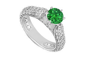 Emerald and Diamond Engagement Ring : 14K White Gold - 1.50 CT TGW - Ring Size 9.0emerald 