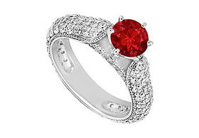 Ruby and Diamond Engagement Ring : 14K White Gold - 1.50 CT TGW - Ring Size 9.0ruby 