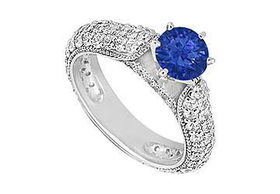 Sapphire and Diamond Engagement Ring : 14K White Gold - 1.50 CT TGW - Ring Size 9.0sapphire 