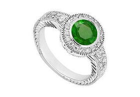 Emerald and Diamond Engagement Ring : 14K White Gold - 0.75 CT TGW - Ring Size 9.0emerald 