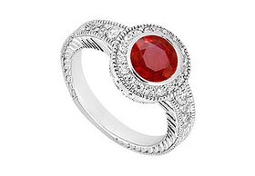 Ruby and Diamond Engagement Ring : 14K White Gold - 0.75 CT TGW - Ring Size 9.5ruby 