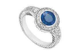 Sapphire and Diamond Engagement Ring : 14K White Gold - 0.75 CT TGW - Ring Size 9.0sapphire 