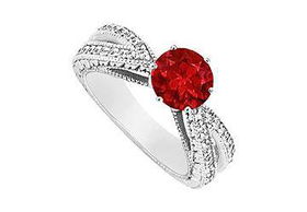 Ruby and Diamond Engagement Ring : 14K White Gold - 1.50 CT TGW - Ring Size 9.0ruby 