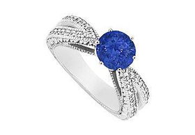 Sapphire and Diamond Engagement Ring : 14K White Gold - 1.50 CT TGW - Ring Size 9.0sapphire 