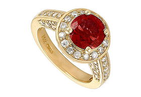 Ruby and Diamond Engagement Ring : 14K Yellow Gold - 4.00 CT TGW - Ring Size 9.0ruby 