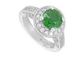 Emerald and Diamond Engagement Ring : 14K White Gold - 4.00 CT TGW - Ring Size 9.0emerald 