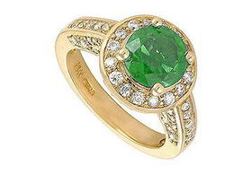 Emerald and Diamond Engagement Ring : 14K Yellow Gold - 4.00 CT TGW - Ring Size 9.0emerald 