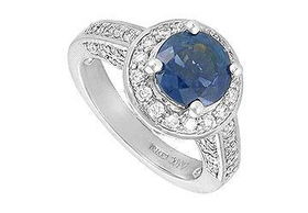 Blue Sapphire and Diamond Engagement Ring : 14K White Gold - 4.00 CT TGW - Ring Size 9.0blue 