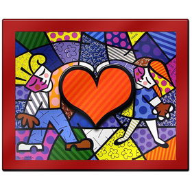 Heart Kids by Britto 3-D Laminated RED BACKGROUND Art 33x28heart 