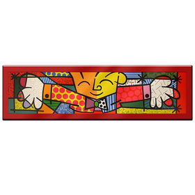 The Hug by Britto - Laminated RED BACKGROUND Art  62 x 19hug 