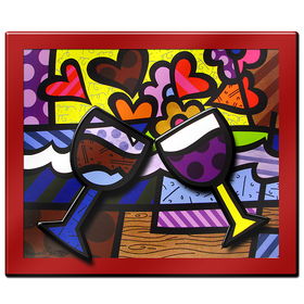 Wine Glasses by Britto - 3-D RED BACKGROUND Art  29 x 36wine 