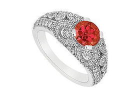 Ruby and Diamond Engagement Ring : 14K White Gold - 1.00 CT TGW - Ring Size 9.5ruby 