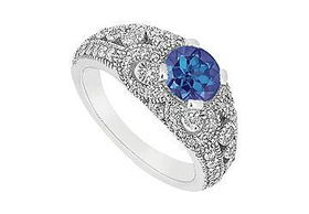 Sapphire and Diamond Engagement Ring : 14K White Gold - 1.00 CT TGW - Ring Size 9.5sapphire 