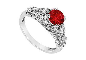 Ruby and Diamond Engagement Ring : 14K White Gold - 0.75 CT TGW - Ring Size 9.5ruby 