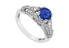 Sapphire and Diamond Engagement Ring : 14K White Gold - 0.75 CT TGW - Ring Size 9.5sapphire 