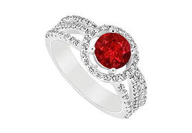 Ruby and Diamond Engagement Ring : 14K White Gold - 1.25 CT TGW - Ring Size 9.5ruby 