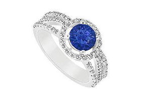 Sapphire and Diamond Engagement Ring : 14K White Gold - 1.25 CT TGW - Ring Size 9.5sapphire 