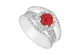 Ruby and Diamond Engagement Ring : 14K White Gold - 1.25 CT TGW - Ring Size 9.5ruby 