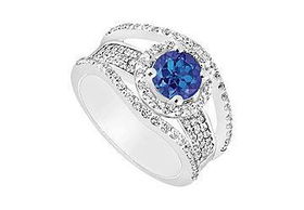 Sapphire and Diamond Engagement Ring : 14K White Gold - 1.25 CT TGW - Ring Size 9.5sapphire 