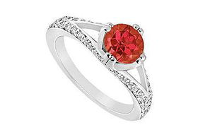 Ruby and Diamond Engagement Ring : 14K White Gold - 1.00 CT TGW - Ring Size 9.5ruby 