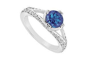 Sapphire and Diamond Engagement Ring : 14K White Gold - 1.00 CT TGW - Ring Size 9.5sapphire 