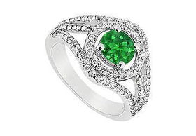 Emerald and Diamond Engagement Ring : 14K White Gold - 1.25 CT TGW - Ring Size 9.5emerald 