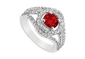 Ruby and Diamond Engagement Ring : 14K White Gold - 1.25 CT TGW - Ring Size 9.5ruby 