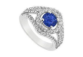 Sapphire and Diamond Engagement Ring : 14K White Gold - 1.25 CT TGW - Ring Size 9.5sapphire 